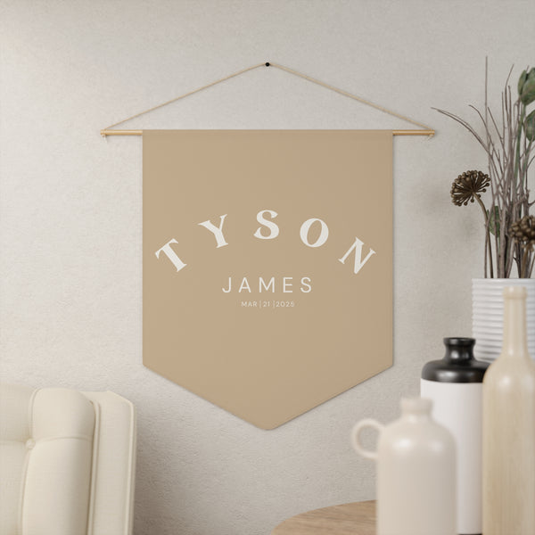 Custom Baby Pennant Banner in Tan/Cream Font Bold | Custom Name Nursery Pennant Banner