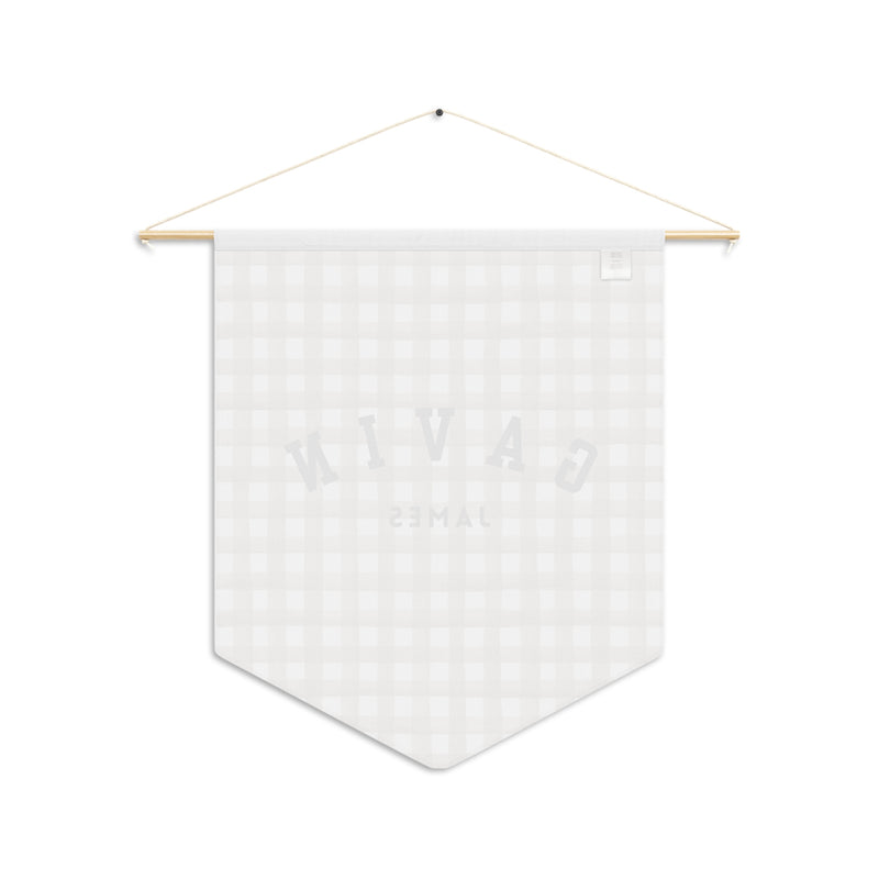Custom Baby Pennant Banner in Black/Beige & White Gingham | Custom Name Nursery Pennant Banner