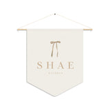 Custom Baby Girl Pennant Banner in Cream/Tan Baby Bow & Font | Vintage Custom Name Nursery Pennant Banner