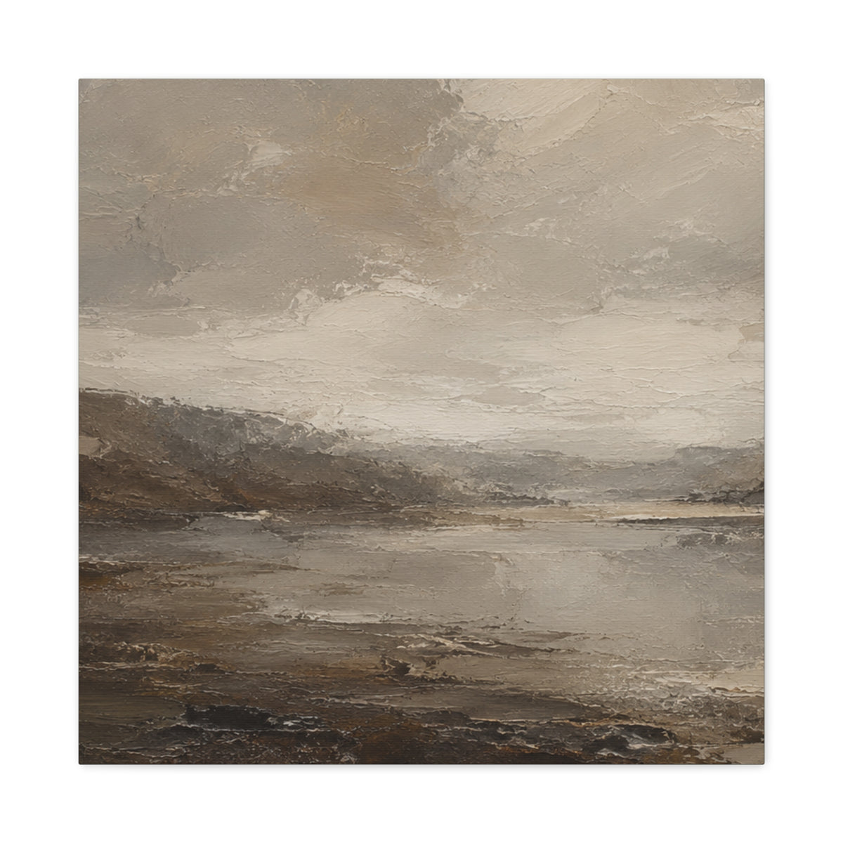 Neutral Misty Lake Landscape Canvas