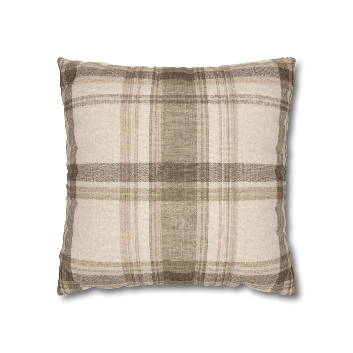 Neutral Plaid Cushion Cover Pillowcase | Square Pillowcase, Beige Brown Plaid