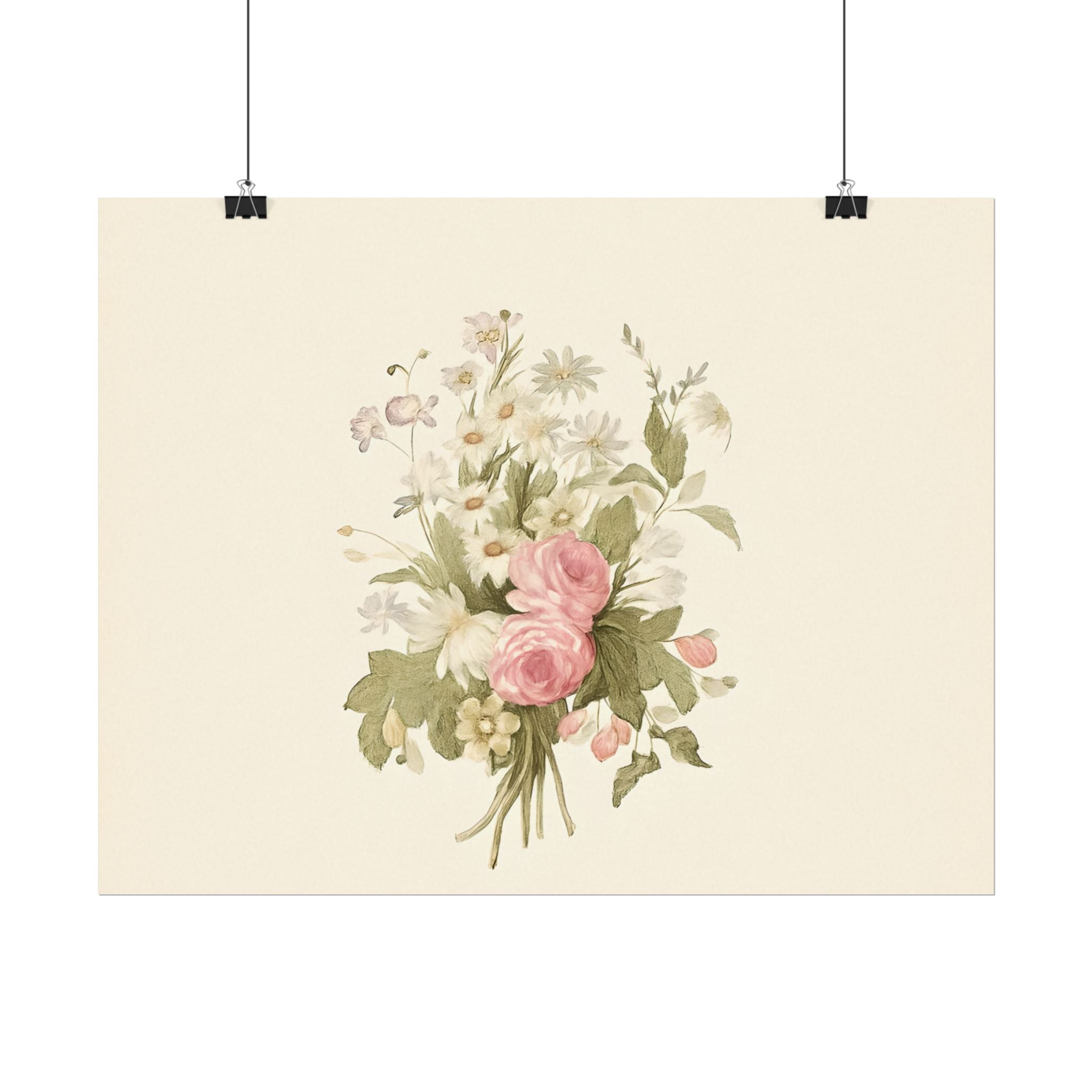 Vintage Roses Textured Watercolor Matte Poster