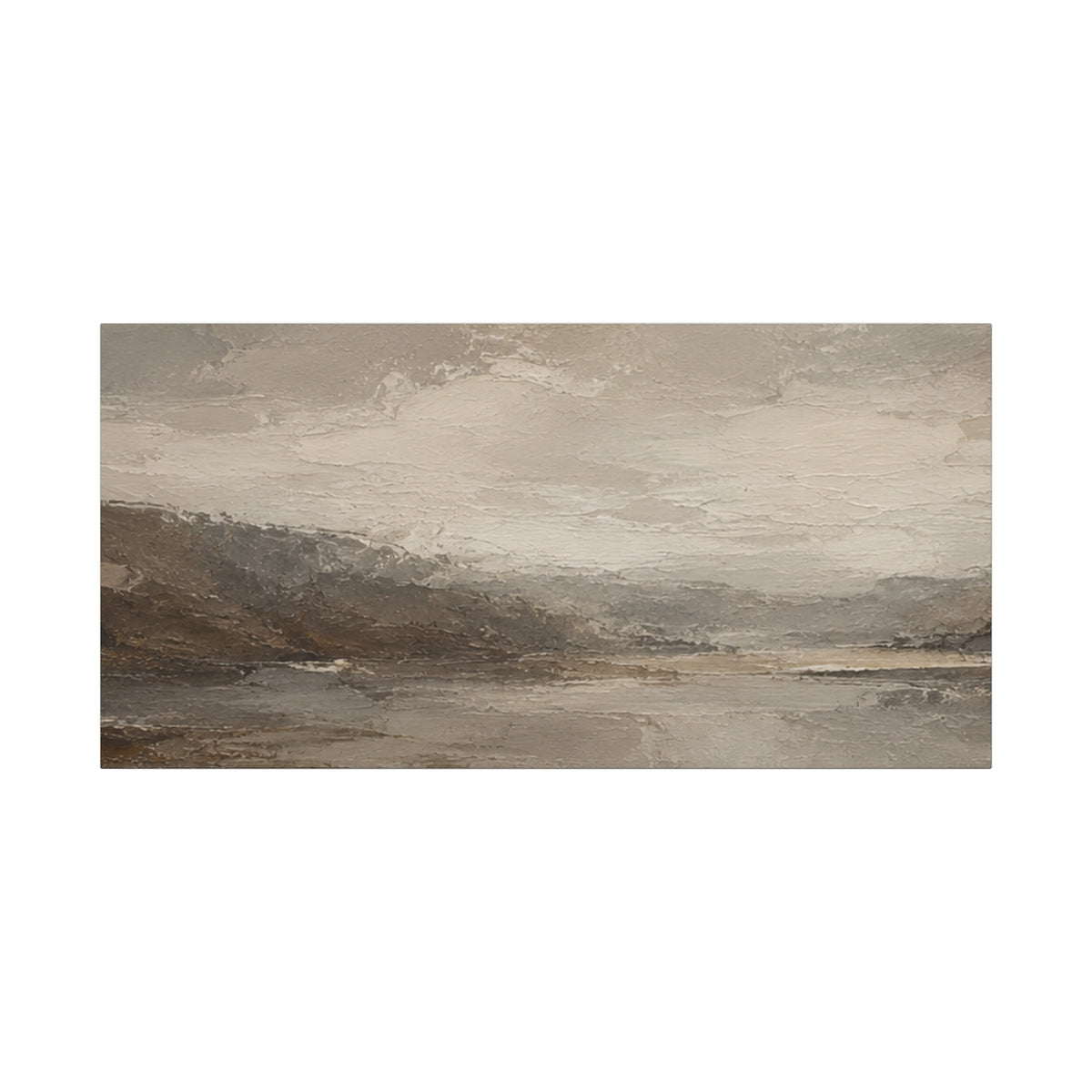 Neutral Misty Lake Landscape Canvas