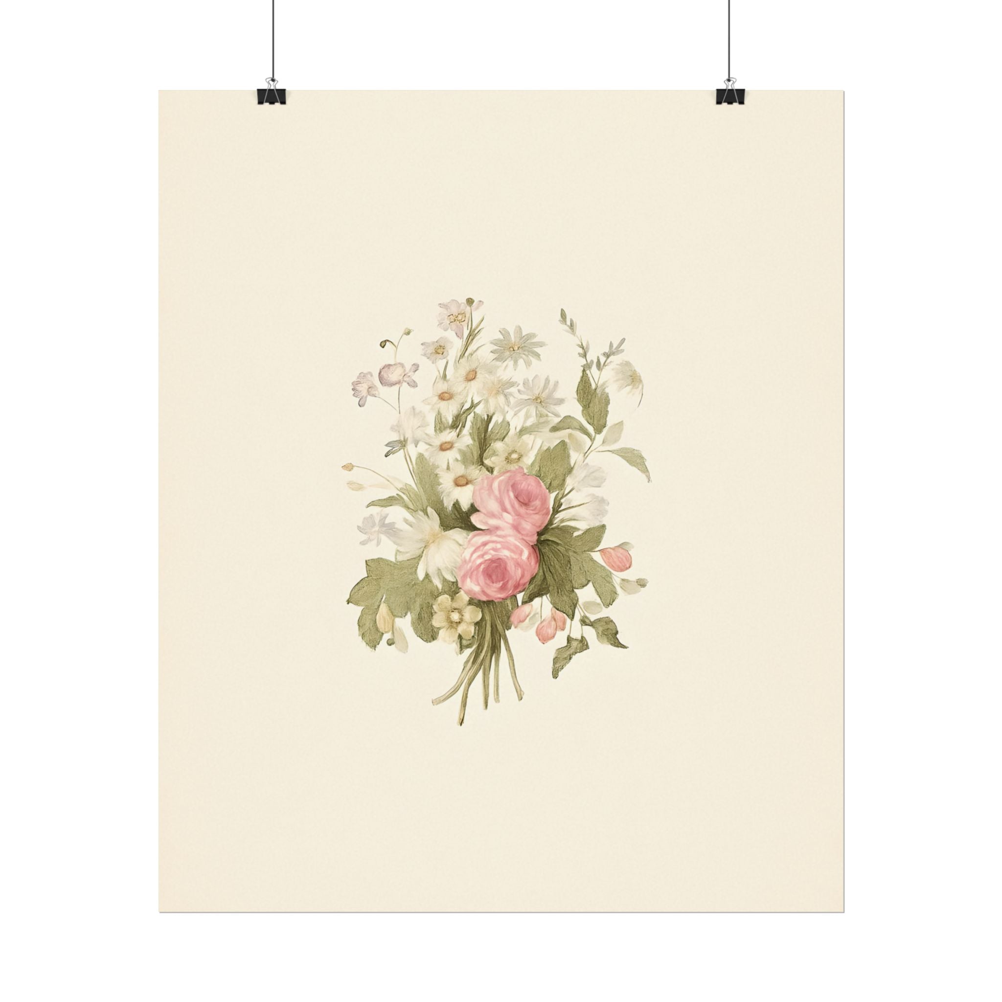 Vintage Roses Textured Watercolor Matte Poster