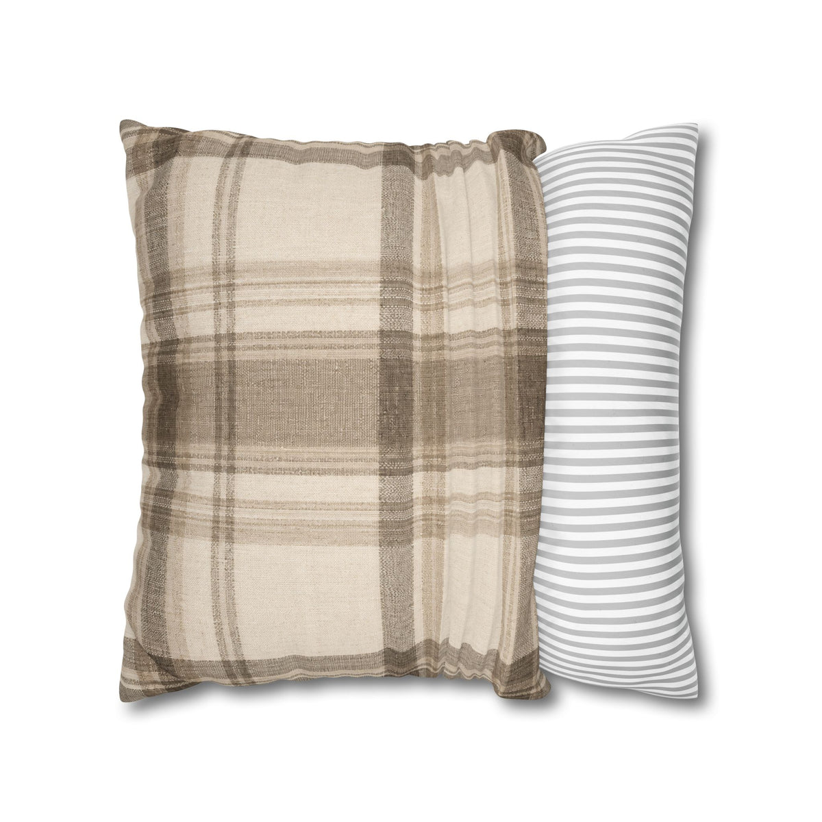Neutral Plaid Cushion Cover Pillowcase | Square Pillowcase, Beige Brown Plaid