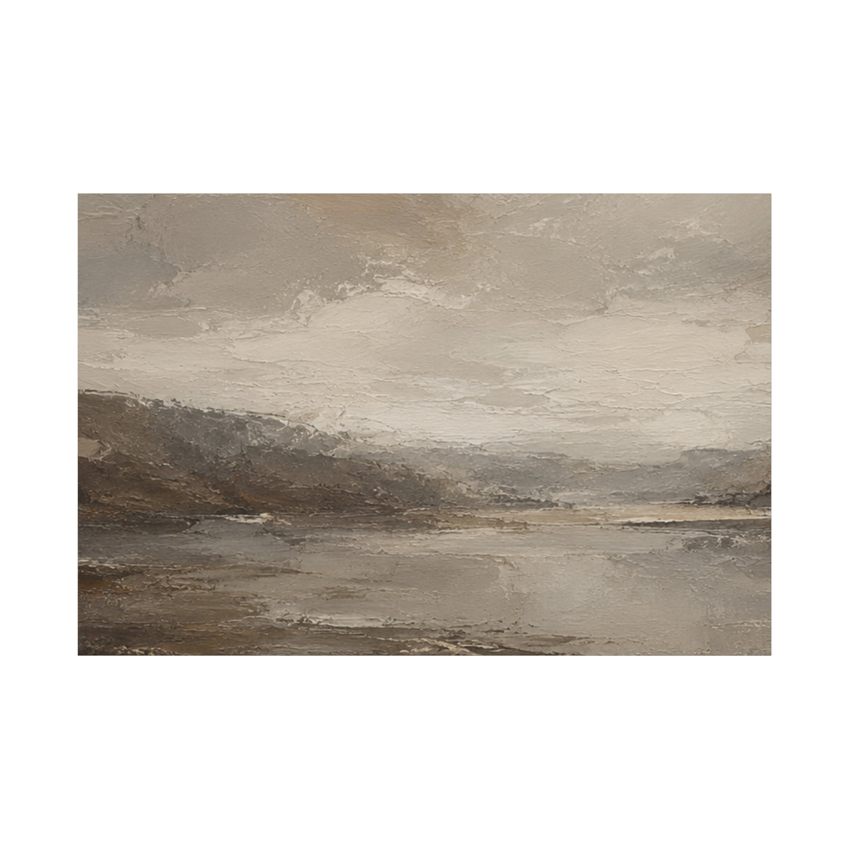 Neutral Misty Lake Landscape Canvas