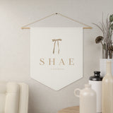 Custom Baby Girl Pennant Banner in Cream/Tan Baby Bow & Font | Vintage Custom Name Nursery Pennant Banner