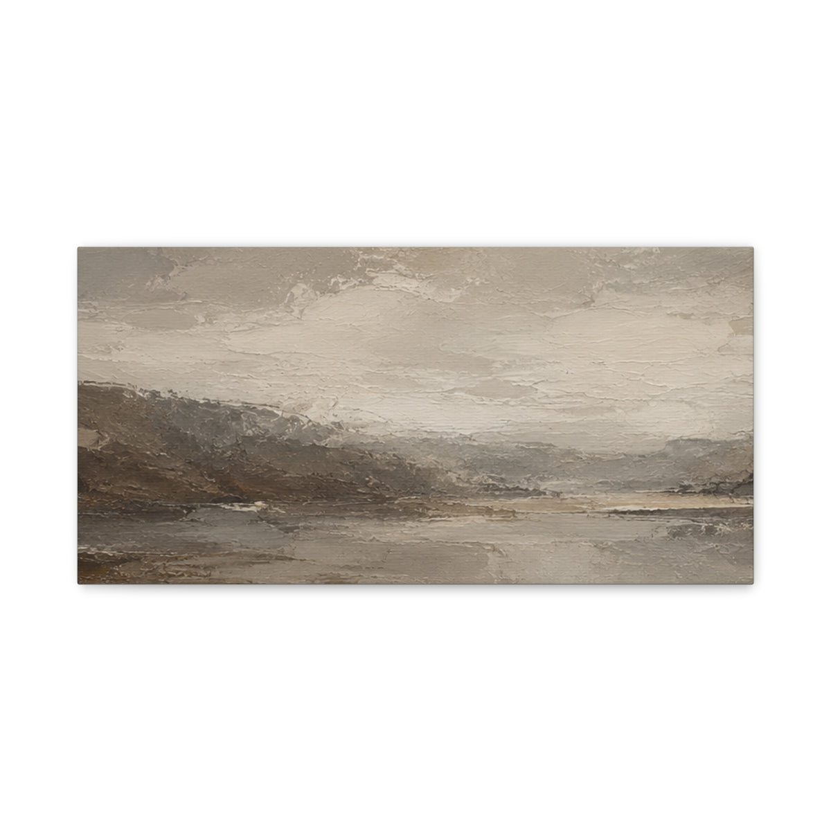 Neutral Misty Lake Landscape Canvas