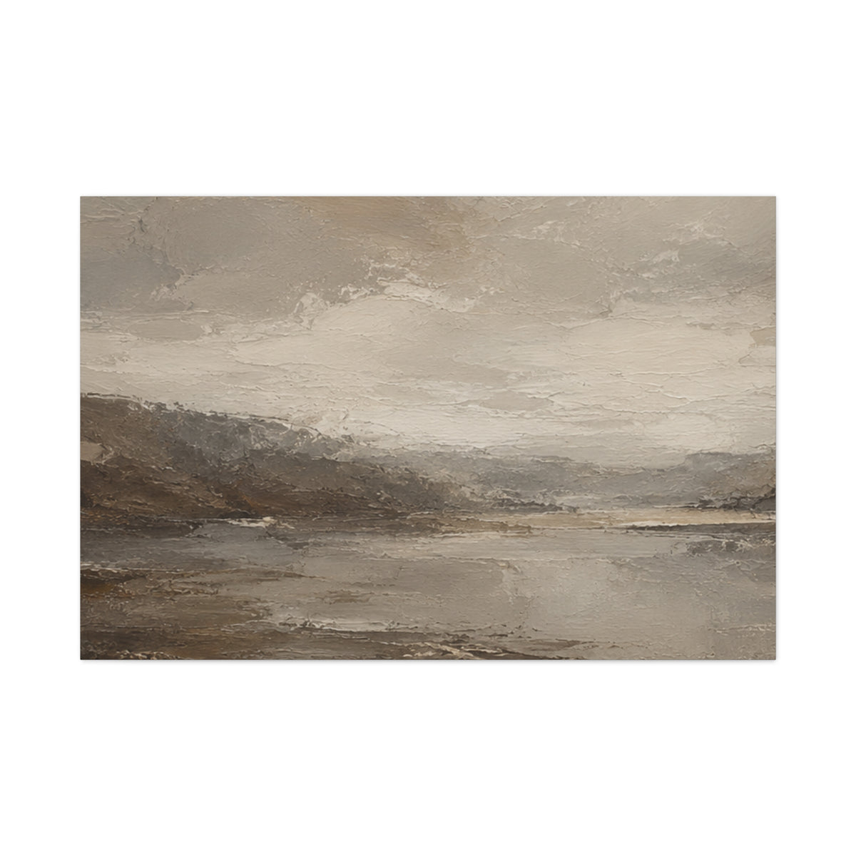 Neutral Misty Lake Landscape Canvas