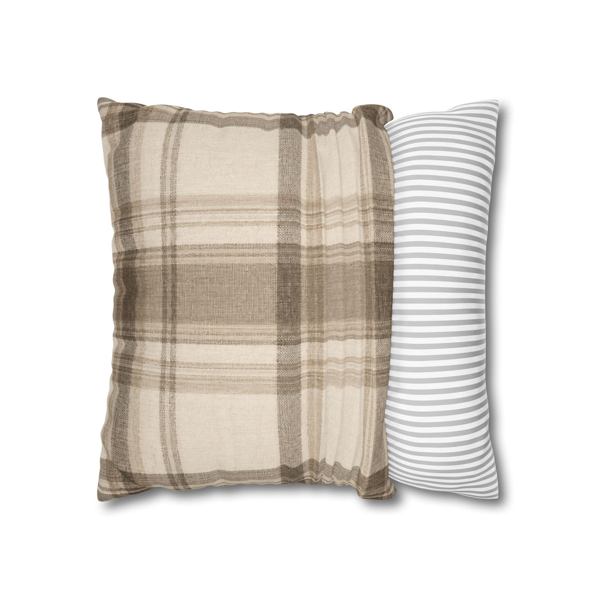 Neutral Plaid Cushion Cover Pillowcase | Square Pillowcase, Beige Brown Plaid