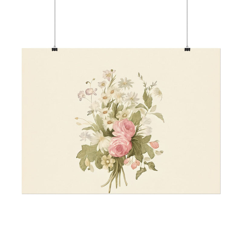 Vintage Roses Textured Watercolor Matte Poster