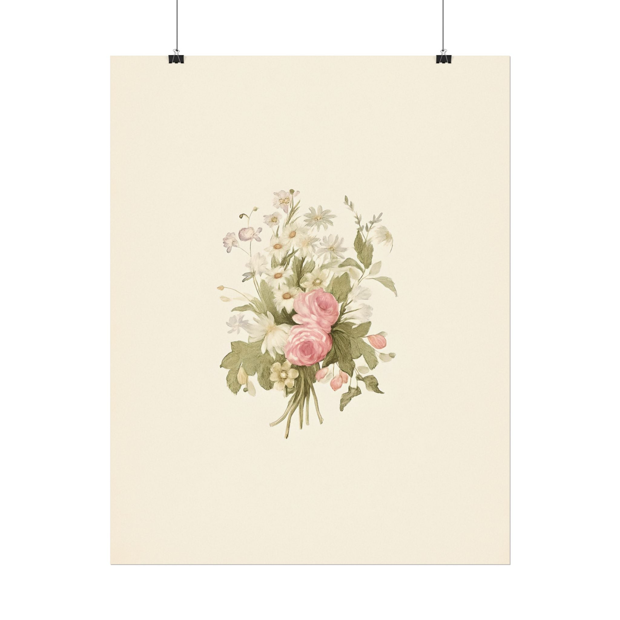 Vintage Roses Textured Watercolor Matte Poster