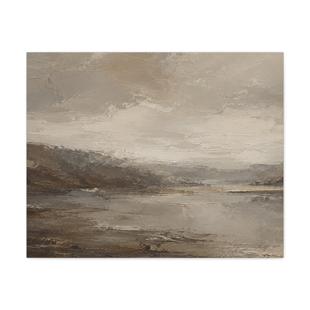 Neutral Misty Lake Landscape Canvas
