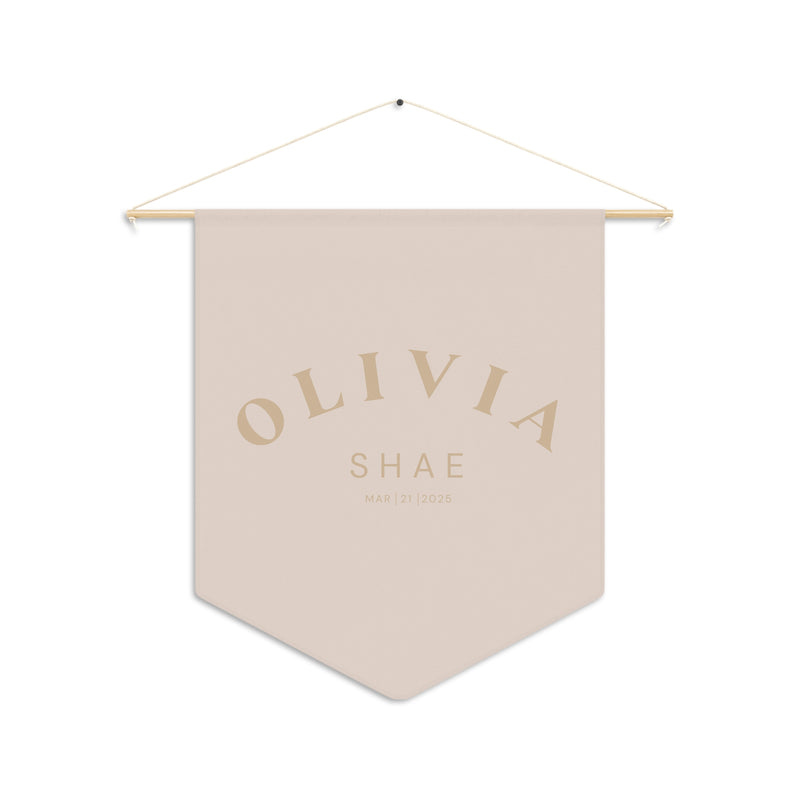 Custom Baby Girl Pennant Banner in Blush/Tan Font Bold | Custom Name Nursery Pennant Banner