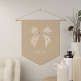 Custom Baby Girl Pennant Banner in Tan/Cream/Blush baby girl + Bow  | Custom Name Nursery Pennant Banner