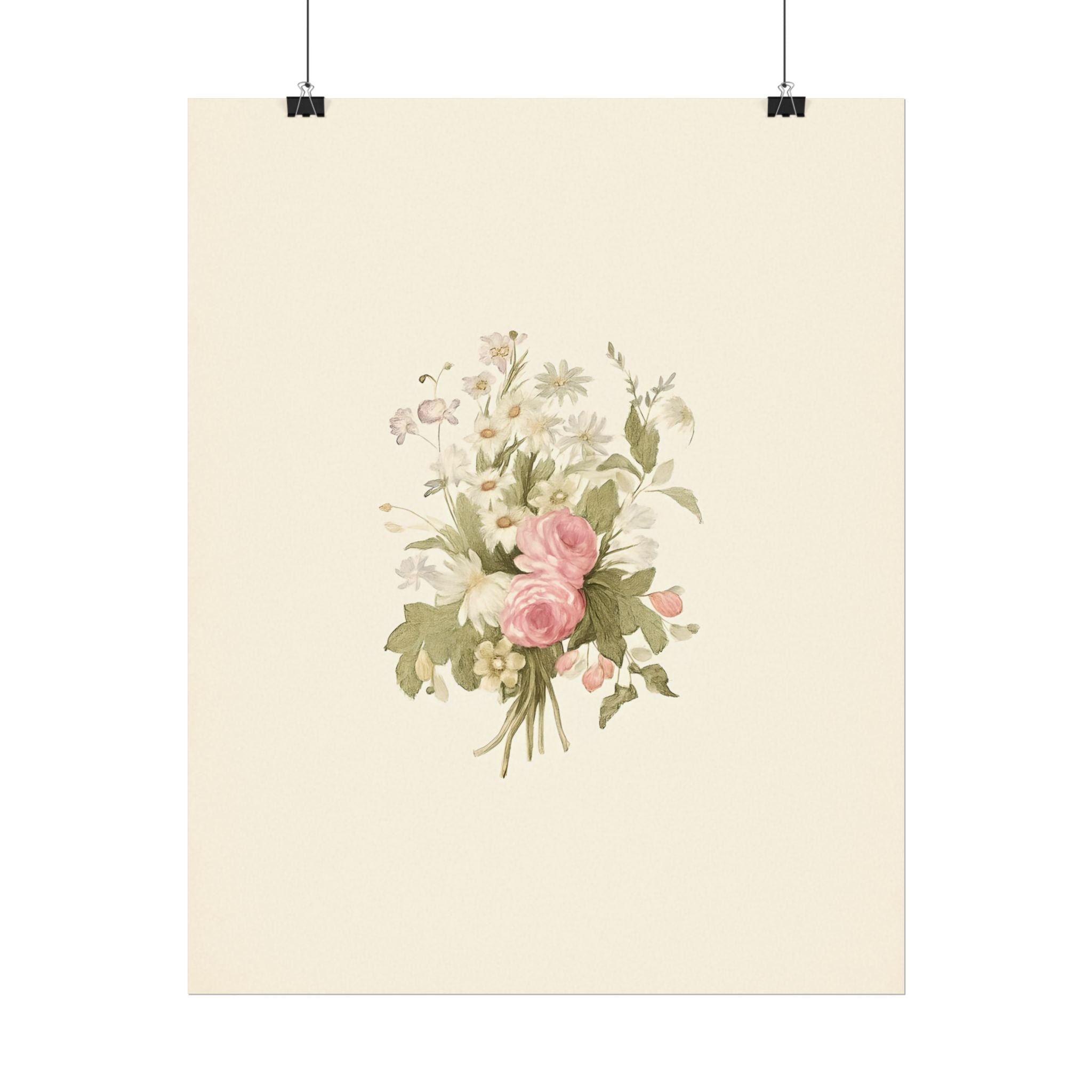 Vintage Roses Textured Watercolor Matte Poster