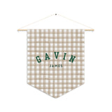 Custom Baby Pennant Banner in Green/Beige & White Gingham | Custom Name Nursery Pennant Banner