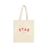 Utah Cotton Canvas Tote Bag in cherry red, Eco-Friendly Shopping Bag, Gift for Travelers, Reusable Grocery Bag