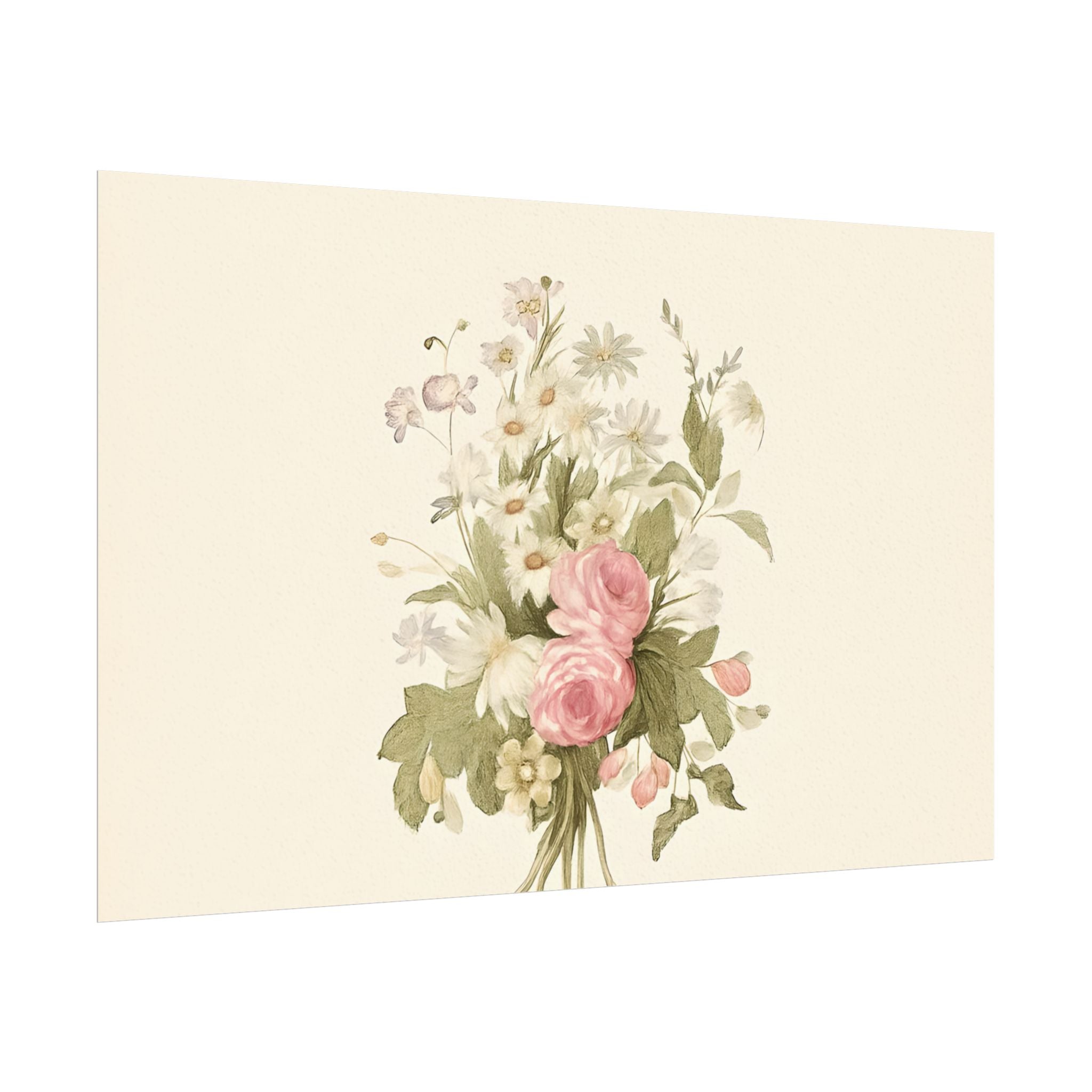 Vintage Roses Textured Watercolor Matte Poster