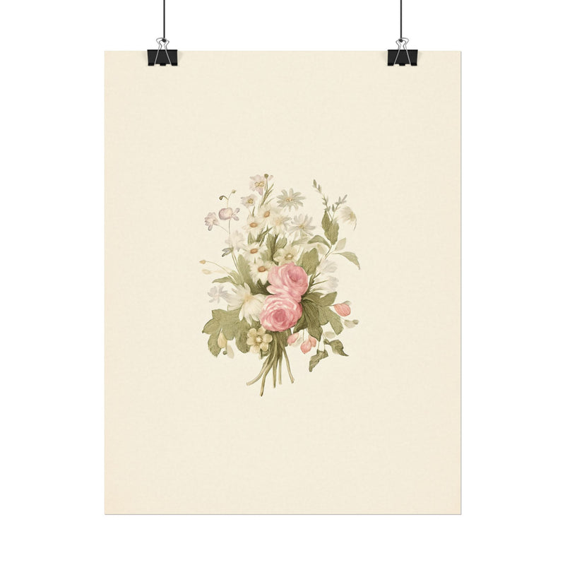 Vintage Roses Textured Watercolor Matte Poster