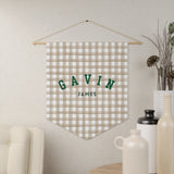 Custom Baby Pennant Banner in Green/Beige & White Gingham | Custom Name Nursery Pennant Banner