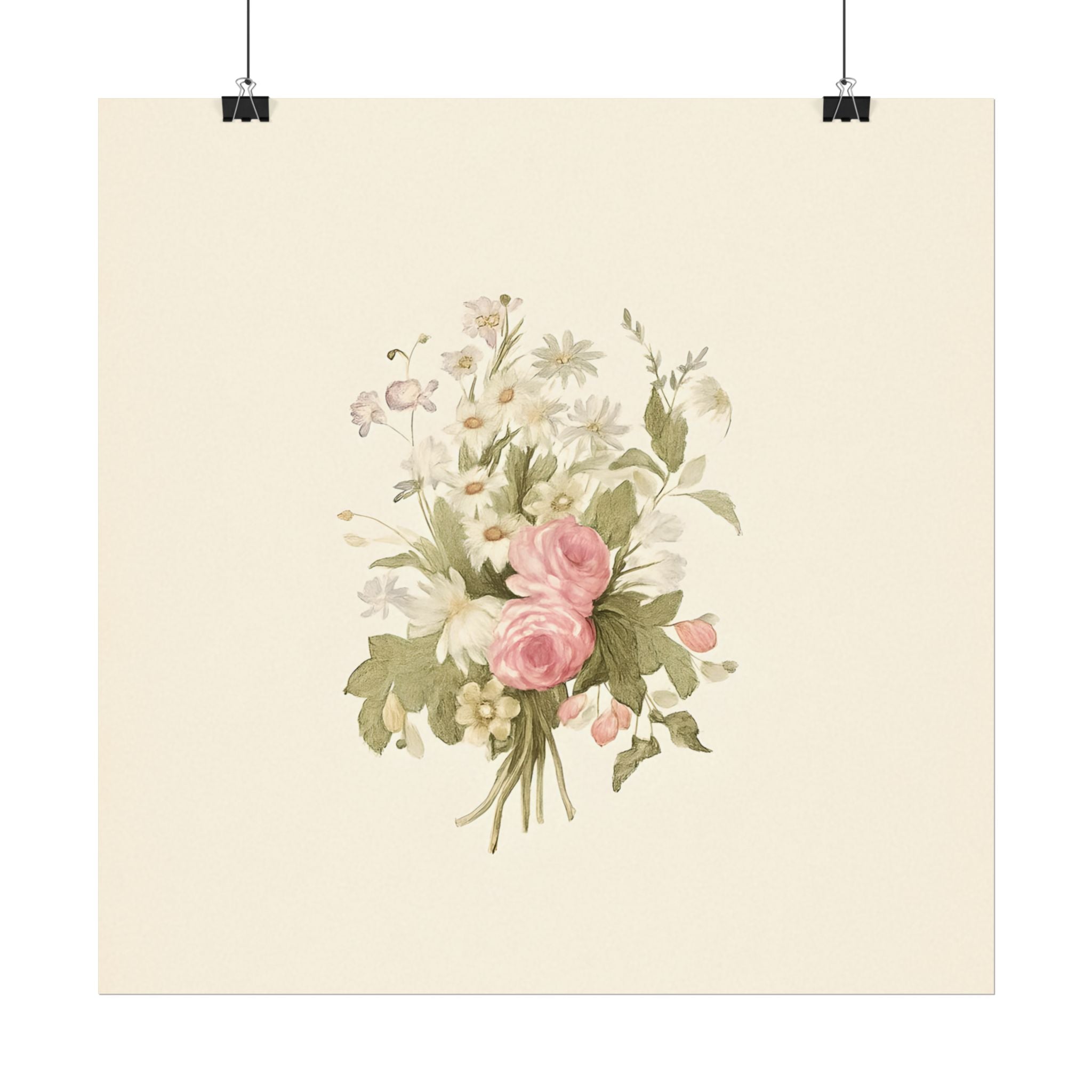 Vintage Roses Textured Watercolor Matte Poster