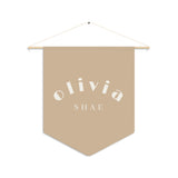 Custom Baby Girl Pennant Banner in Tan/Cream Font | Custom Name Nursery Pennant Banner