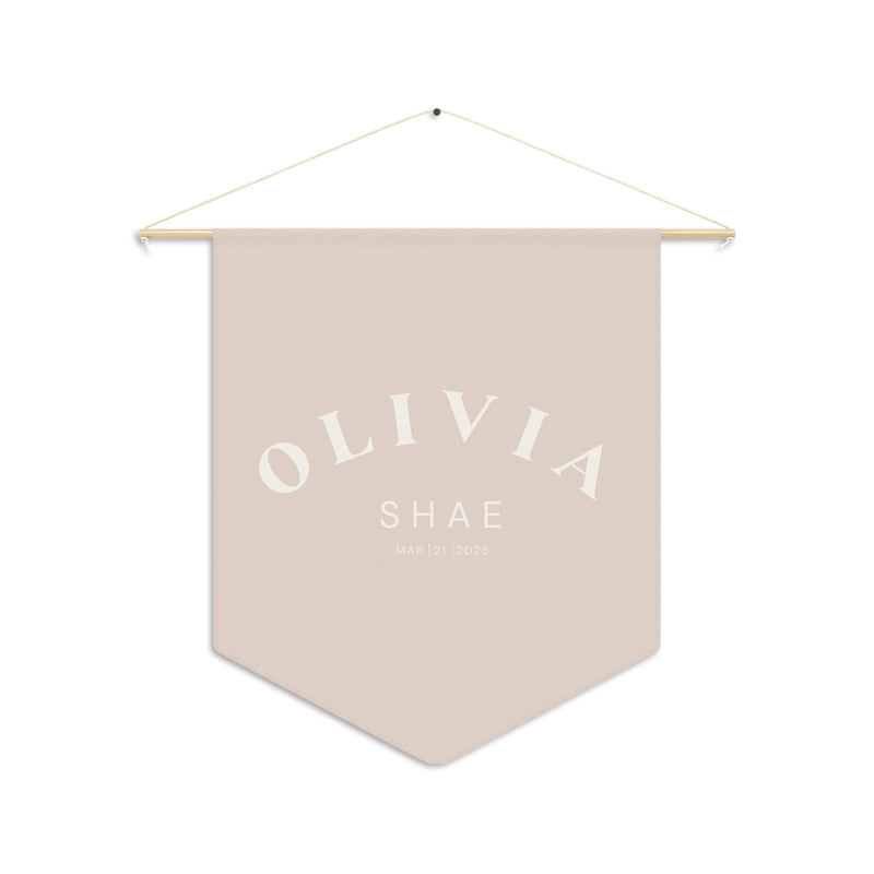 Custom Baby Girl Pennant Banner in Cream/Tan Font Bold | Custom Name Nursery Pennant Banner