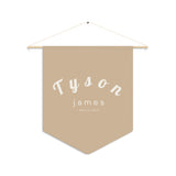 Custom Baby Pennant Banner in Tan/Cream Font Curvey | Custom Name Nursery Pennant Banner