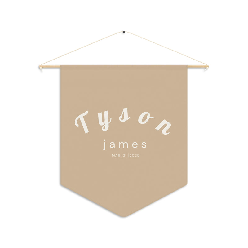 Custom Baby Pennant Banner in Tan/Cream Font Curvey | Custom Name Nursery Pennant Banner