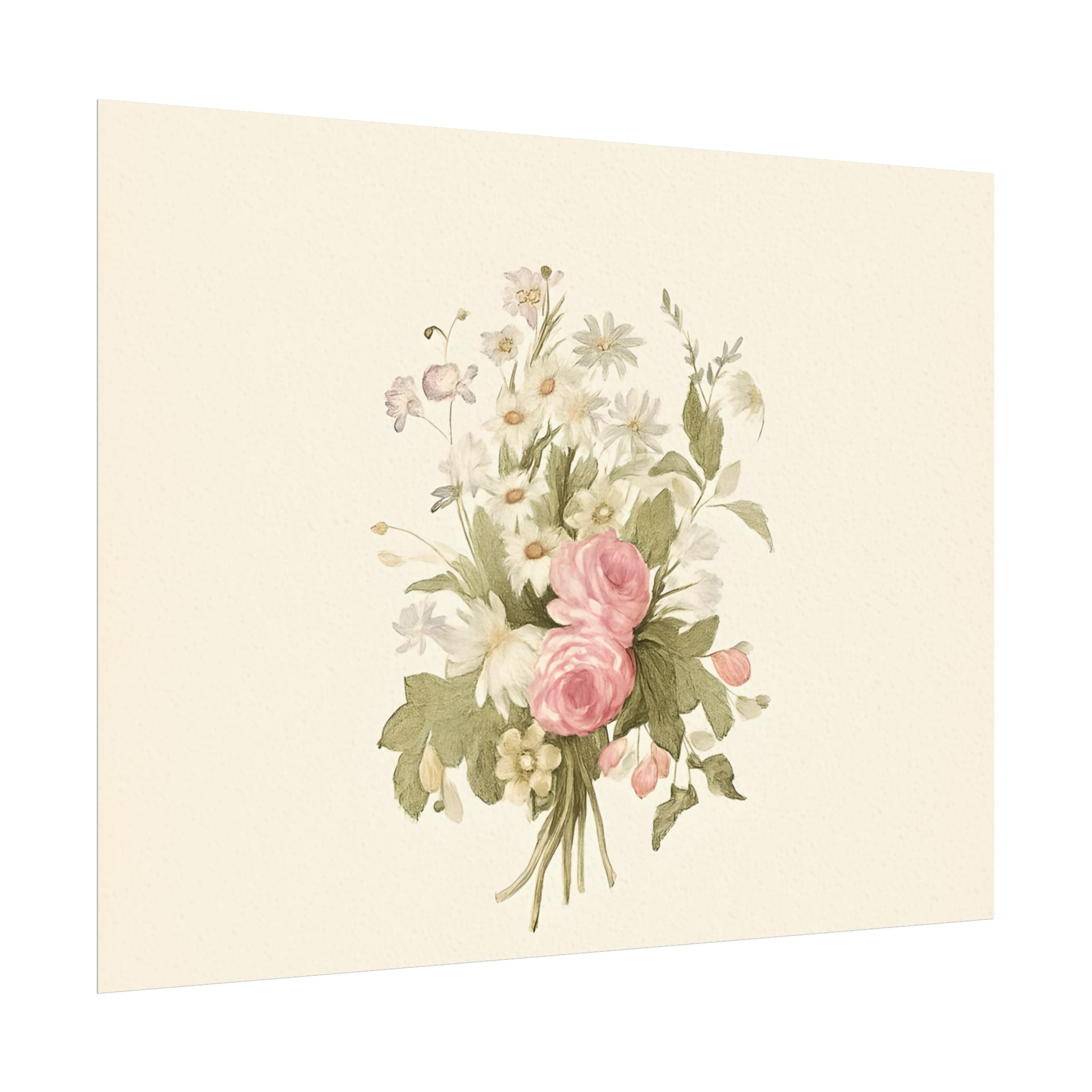 Vintage Roses Textured Watercolor Matte Poster