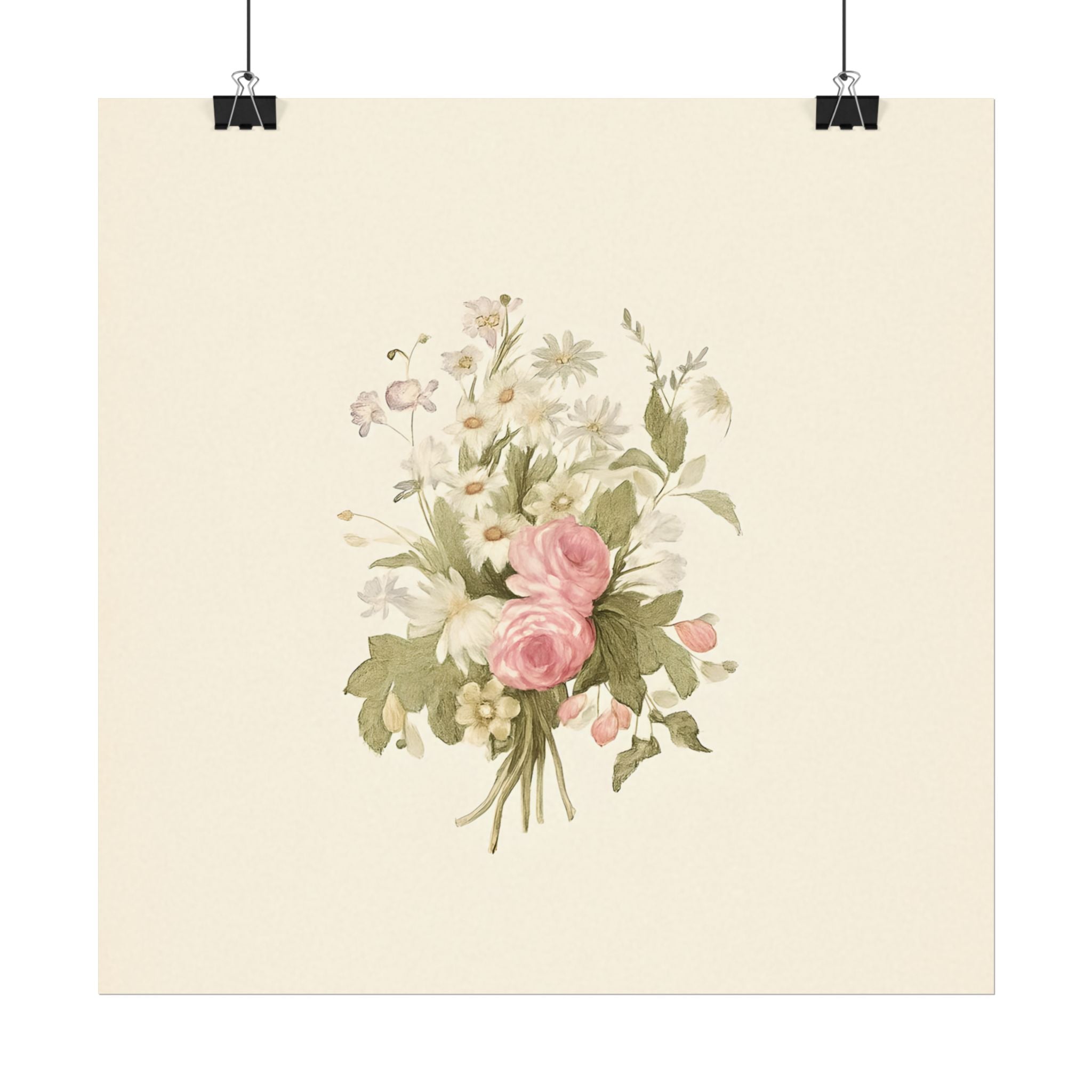 Vintage Roses Textured Watercolor Matte Poster