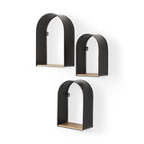 Set Of Three Black And Brown Metal And Solid Wood Arched Wall Mounted Accent Shelf-1