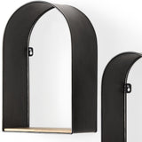 Set Of Three Black And Brown Metal And Solid Wood Arched Wall Mounted Accent Shelf-2