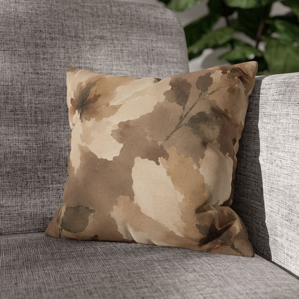 Neutral Watercolor Floral Pillowcase | Square Pillowcase, Beige Botanical Print
