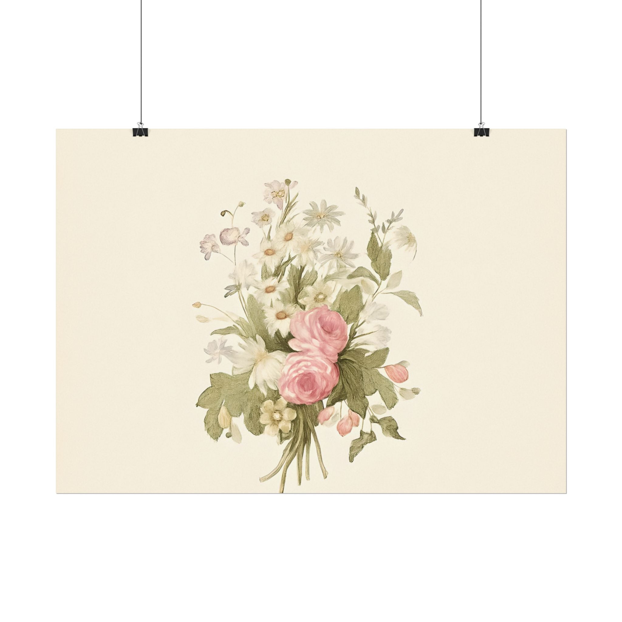 Vintage Roses Textured Watercolor Matte Poster