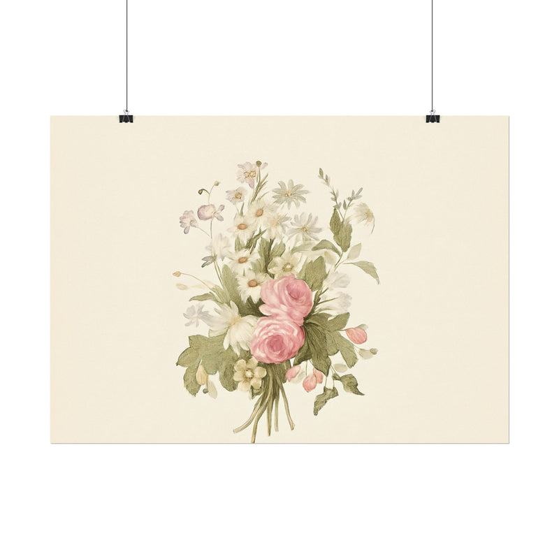 Vintage Roses Textured Watercolor Matte Poster