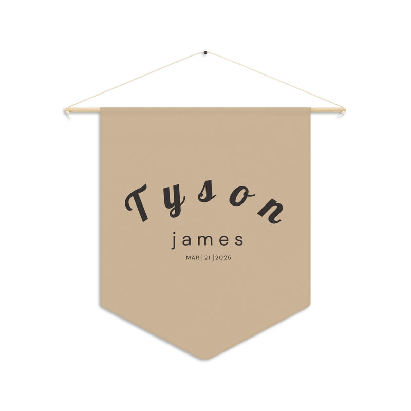 Custom Baby Pennant Banner in Tan/Black Font Curvey | Custom Name Nursery Pennant Banner
