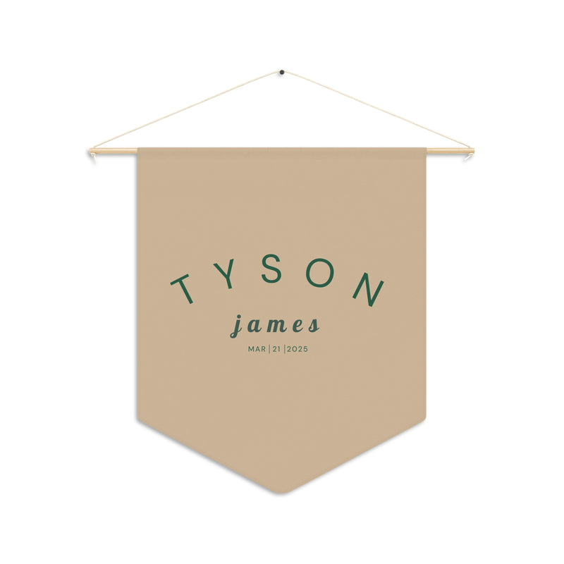 Custom Baby Pennant Banner in Green/Tan | Custom Name Nursery Pennant Banner