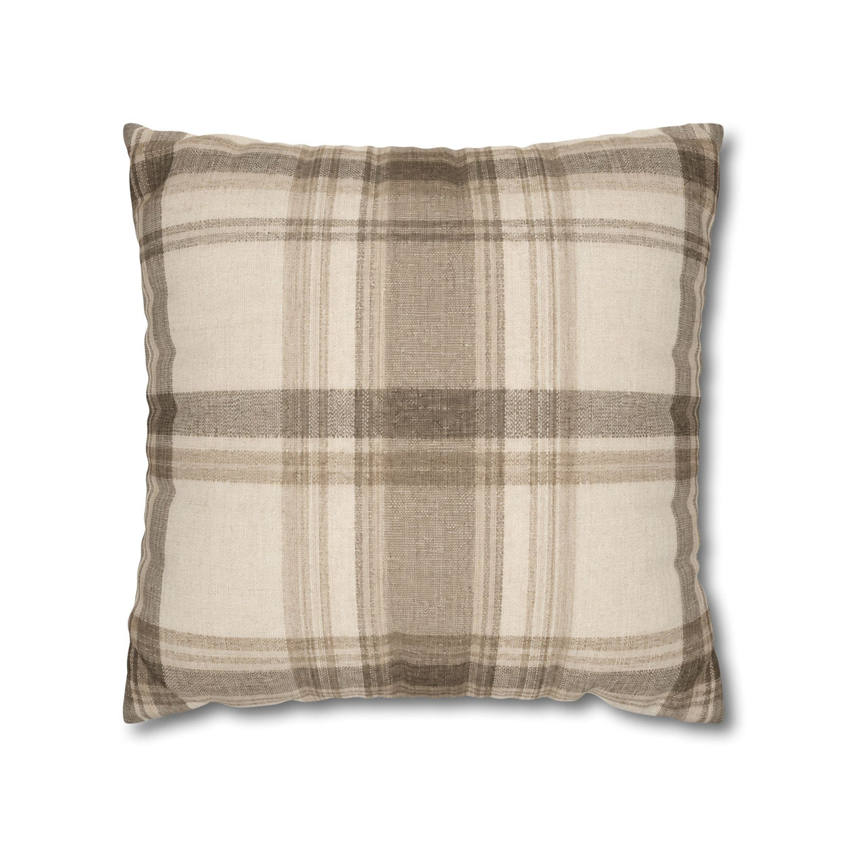 Neutral Plaid Cushion Cover Pillowcase | Square Pillowcase, Beige Brown Plaid