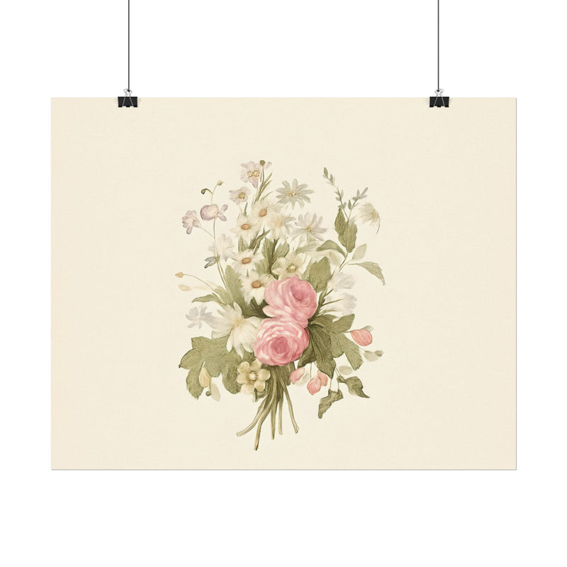 Vintage Roses Textured Watercolor Matte Poster