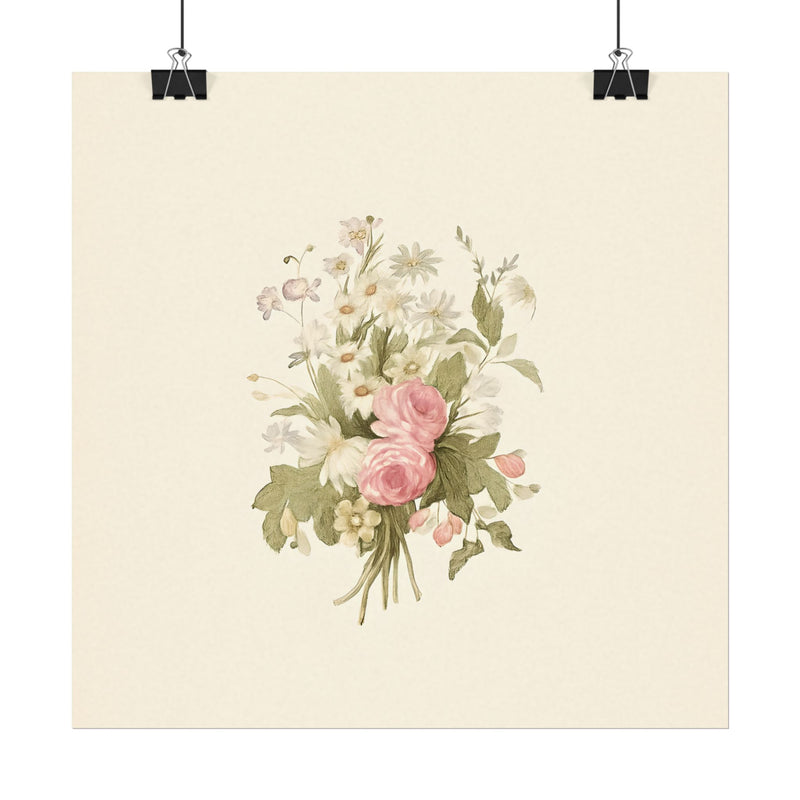 Vintage Roses Textured Watercolor Matte Poster
