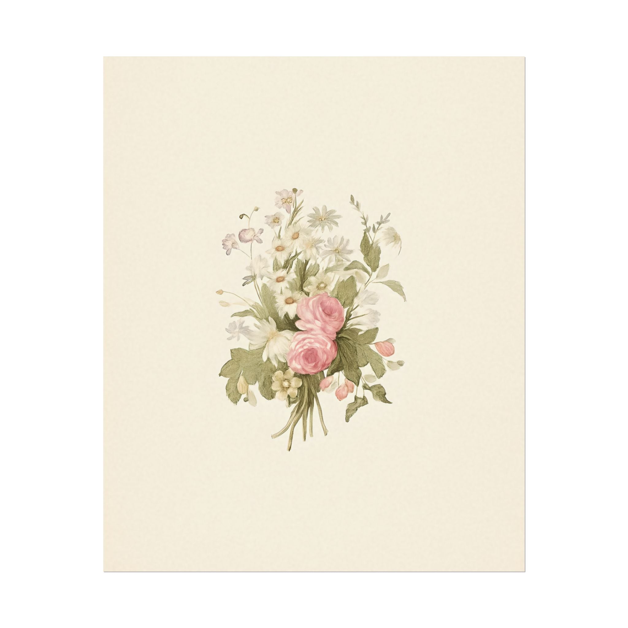 Vintage Roses Textured Watercolor Matte Poster