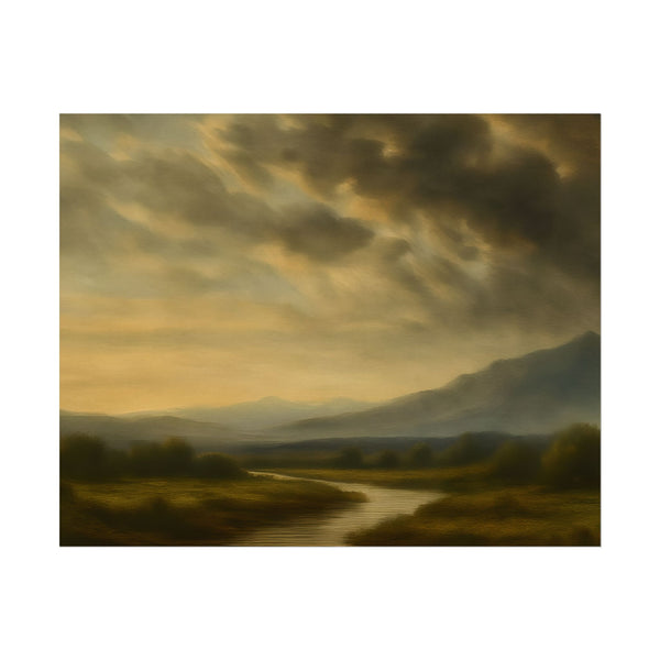 Serene Landscape Vintage Inspired Textured Watercolor Matte Poster