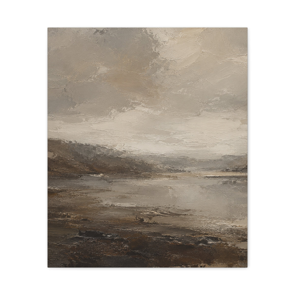 Neutral Misty Lake Landscape Canvas