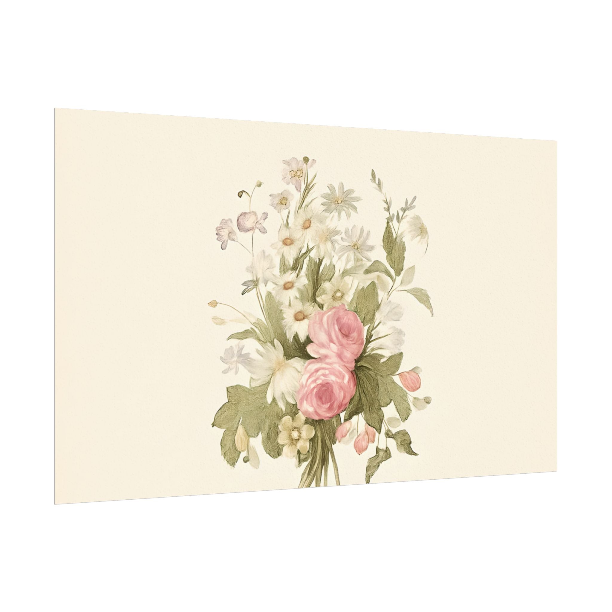 Vintage Roses Textured Watercolor Matte Poster