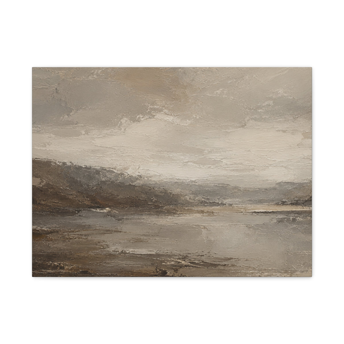 Neutral Misty Lake Landscape Canvas
