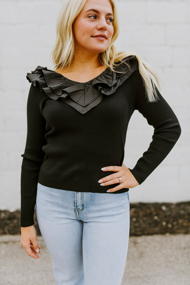 Black Ruffled Top