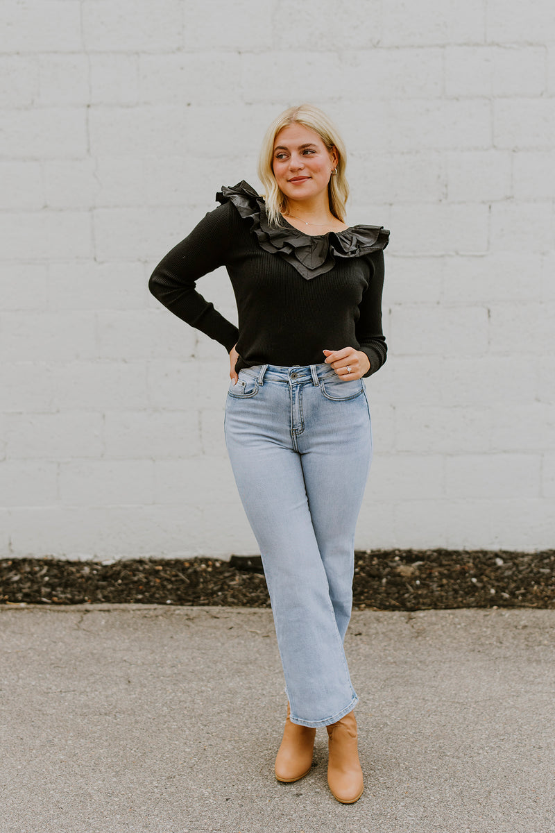 Black Ruffled Top