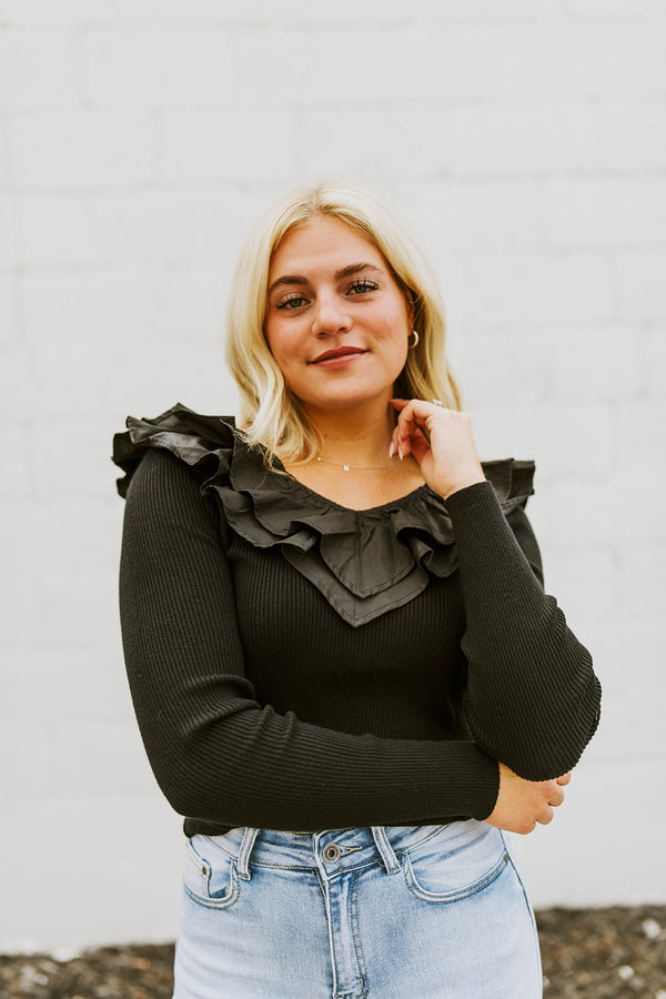 Black Ruffled Top